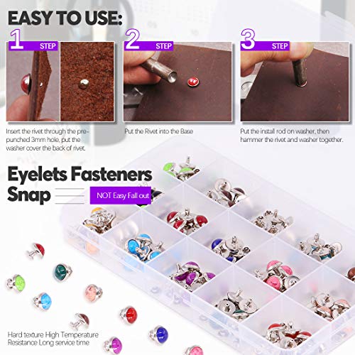 Swpeet 150Pcs 10mm 15 Colors Leathercraft Turquoise Rapid Rivets S...