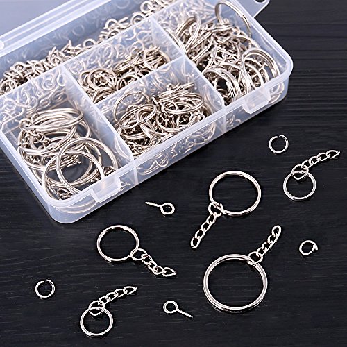 Swpeet 300Pcs Sliver Key Chain Rings Kit, 100Pcs Keychain Rings wi...