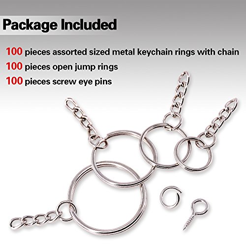 Swpeet 300Pcs Sliver Key Chain Rings Kit, 100Pcs Keychain Rings wi...