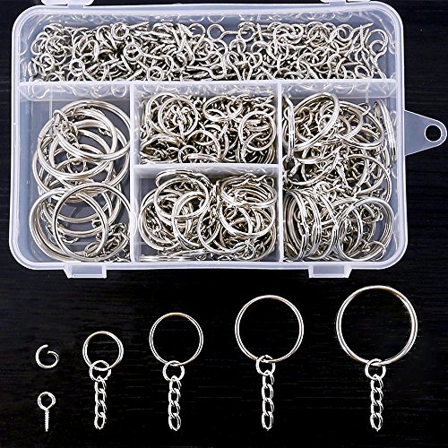 Swpeet 300Pcs Sliver Key Chain Rings Kit, 100Pcs Keychain Rings wi...