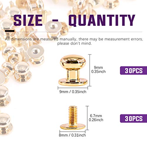 Swpeet 30Sets Gold 8x10x10mm Chicago Screws Round Head Button Stud...
