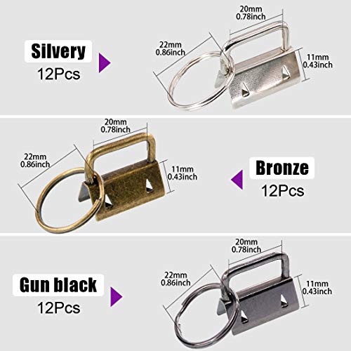Swpeet 36 Sets 1 25mm 3 Colors Key Fob Hardware with 1Pcs Key Fob...