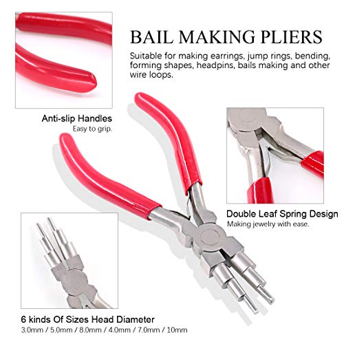 Swpeet 3Pcs Jewelry Pliers Kit, Including 6-in-1 Bail Making Loopi...