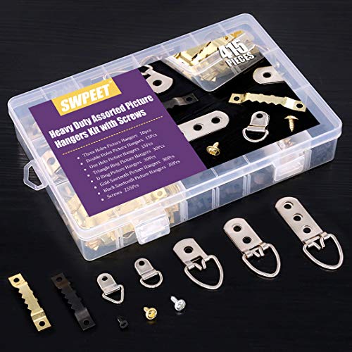 Swpeet 415Pcs Picture Hangers Kit with Screws, Heavy Duty Assorted...