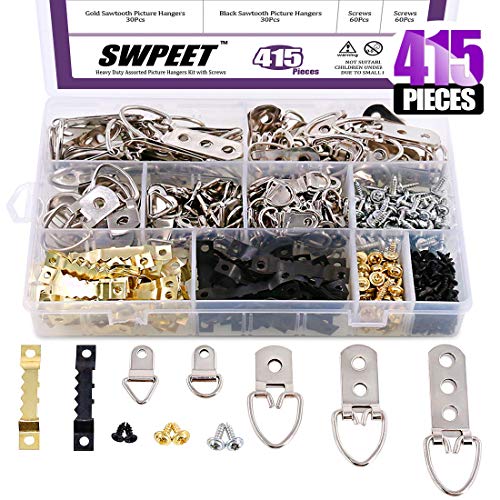 Swpeet 415Pcs Picture Hangers Kit with Screws, Heavy Duty Assorted...