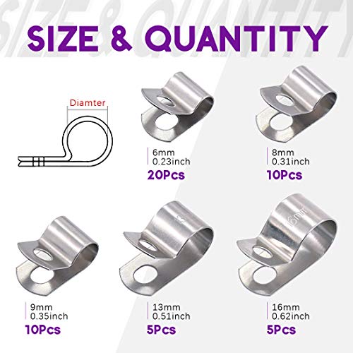 Swpeet 50Pcs 304 Stainless Steel 6mm-16mm Vinyl Coated Cable Clamp...