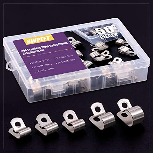 Swpeet 50Pcs 304 Stainless Steel 6mm-16mm Vinyl Coated Cable Clamp...