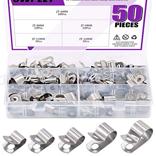 Swpeet 50Pcs 304 Stainless Steel 6mm-16mm Vinyl Coated Cable Clamp...
