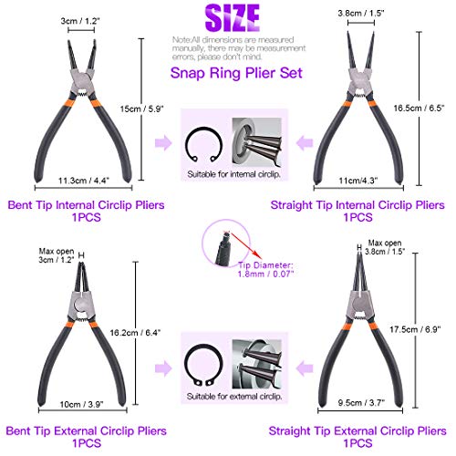 Swpeet 8Pcs Snap Ring Pliers with Pick and Hook Set, 4Pcs Heavy Du...