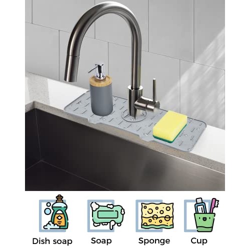 Kitchen Sink Splash Guard - Silicone Faucet Handle Drip Catcher Tr...