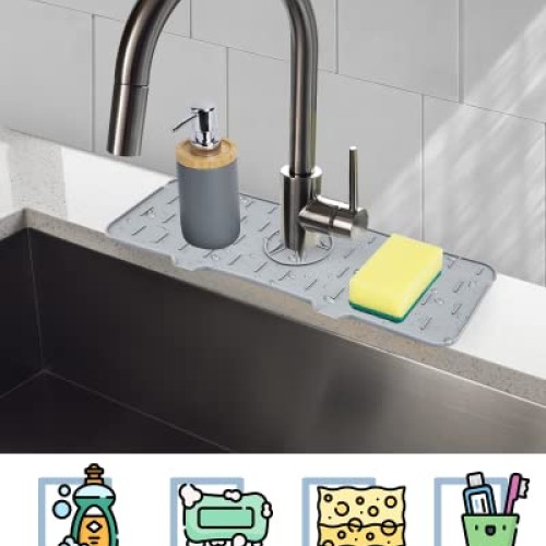 Kitchen Sink Splash Guard - Silicone Faucet Handle Drip Catcher Tr...