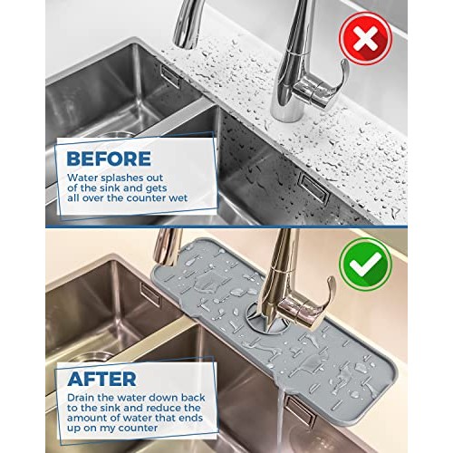 Kitchen Sink Splash Guard - Silicone Faucet Handle Drip Catcher Tr...