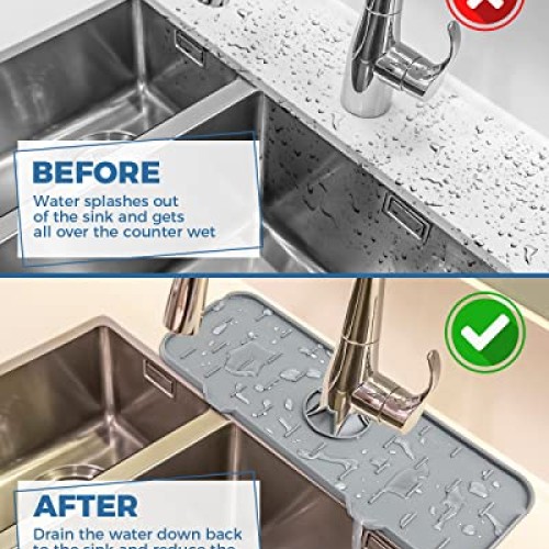 Kitchen Sink Splash Guard - Silicone Faucet Handle Drip Catcher Tr...