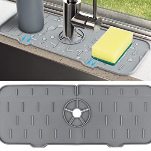 Kitchen Sink Splash Guard - Silicone Faucet Handle Drip Catcher Tr...