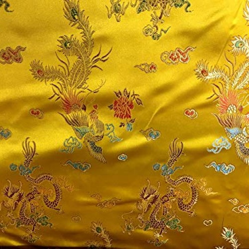 Chinese Faux Silk Dragon Peacock Brocade Satin Fabric Sold by The ...