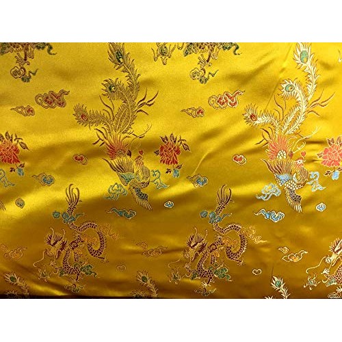 Chinese Faux Silk Dragon Peacock Brocade Satin Fabric Sold by The ...