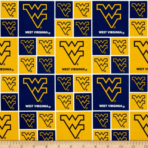 Collegiate Cotton Broadcloth West Virginia University Yellow Fabri...