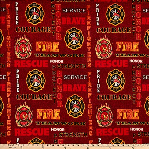 Sykel Enterprises Firefighter Red Heather Fleece Fabric Fabric by ...