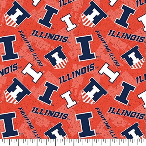 University of Illinois Cotton Fabric with New Tone ON Tone Design ...