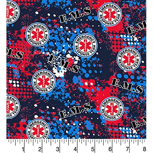 Ambulance Cotton FABRIC-911 Emergency Cotton Fabric with Abstract ...