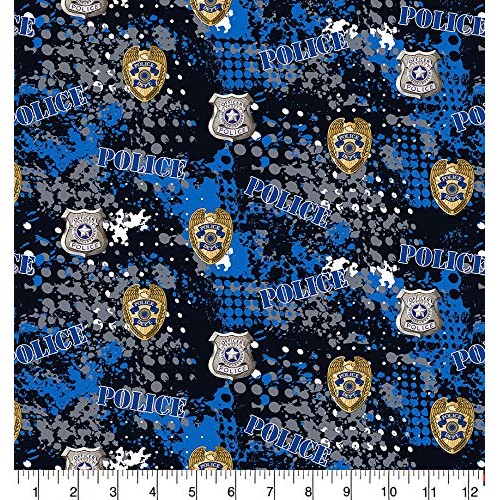 Police Cotton Fabric-Police Department with Abstract Geometric Des...