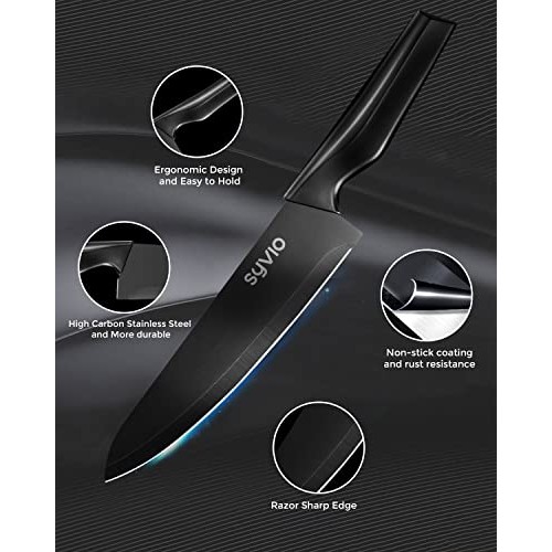 syvio Knife Sets for Kitchen with Block, 14 Piece with Built-in Sh...