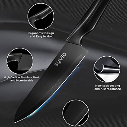 syvio Knife Sets for Kitchen with Block, 14 Piece with Built-in Sh...