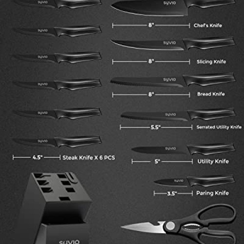syvio Knife Sets for Kitchen with Block, 14 Piece with Built-in Sh...