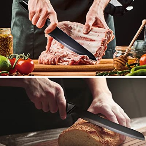 syvio Knife Sets for Kitchen with Block, 14 Piece with Built-in Sh...