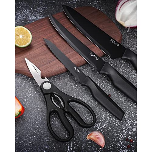syvio Knife Sets for Kitchen with Block, 14 Piece with Built-in Sh...