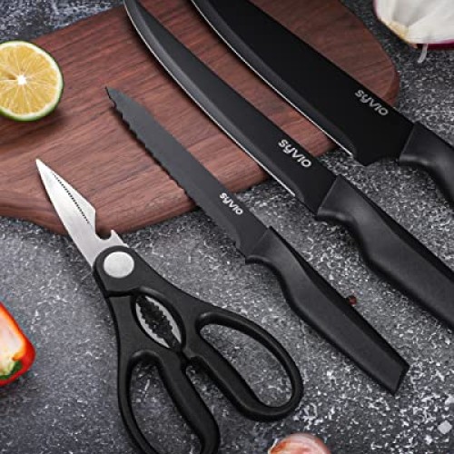 syvio Knife Sets for Kitchen with Block, 14 Piece with Built-in Sh...