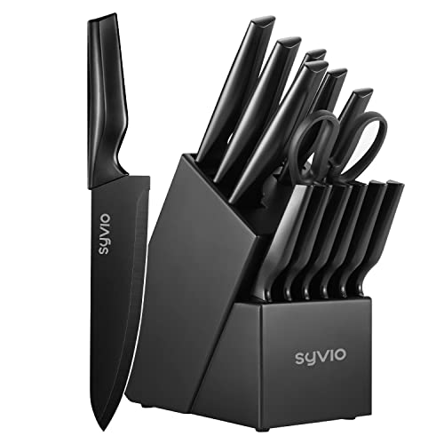 syvio Knife Sets for Kitchen with Block, 14 Piece with Built-in Sh...