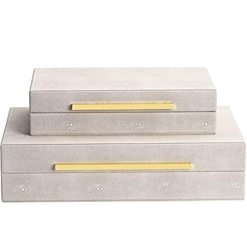 SYYSY Ivory Shagreen box Faux Leather Set of 2 Decorative Boxes,La...