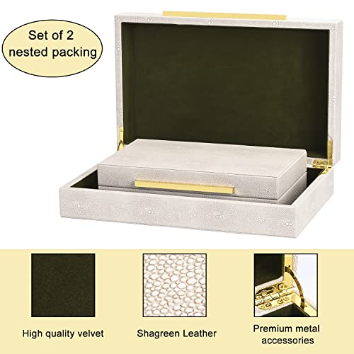 SYYSY Ivory Shagreen box Faux Leather Set of 2 Decorative Boxes,La...