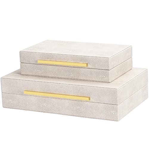 SYYSY Ivory Shagreen box Faux Leather Set of 2 Decorative Boxes,La...