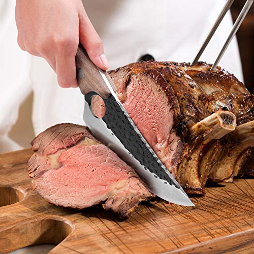 Meat Cleaver Carbon Steel Butcher Knife Hand Forged Boning Knife w...