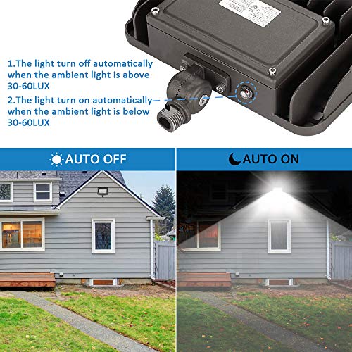 SZGMJIA 60W LED Flood Light with Knuckle, Dusk to Dawn Photocell, ...