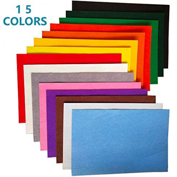15PCS Assorted Colors Adhesive Felt Fabric Sheets,15 Colors A4 Siz...