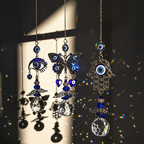 Evil Eye Butterfly Suncatcher Crystal Prism Rainbow Maker Hanging ...