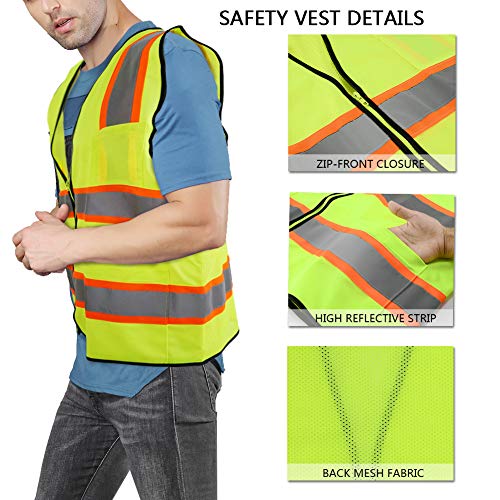 T-Sheng A Mesh and Knitted Safety Vest for Men with Pockets and Zi...