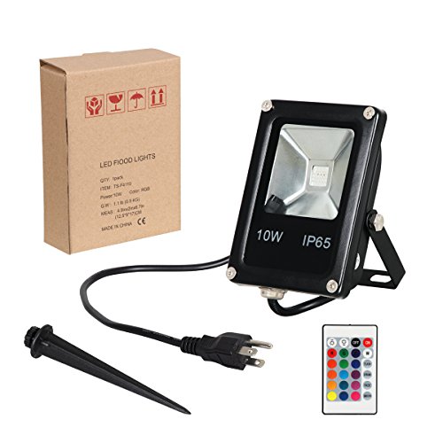 T-SUN Led Flood Light,10W RGB Color Changing Waterproof Security L...