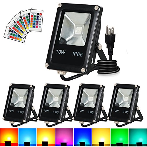 T-SUN Led Flood Light,10W RGB Color Changing Waterproof Security L...