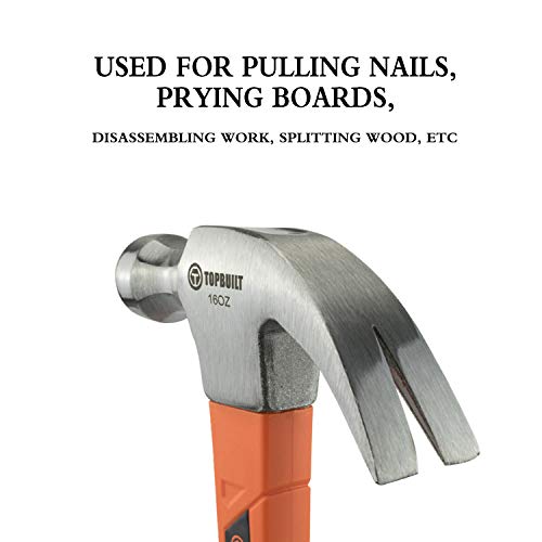 T TOPBUILT Claw Hammer Fiberglass Non Slip Handle Curved Head Forg...