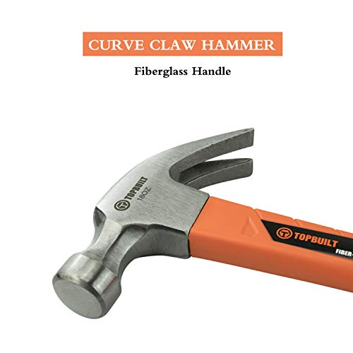 T TOPBUILT Claw Hammer Fiberglass Non Slip Handle Curved Head Forg...
