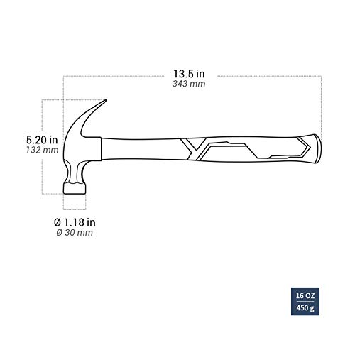 T TOPBUILT Claw Hammer Fiberglass Non Slip Handle Curved Head Forg...