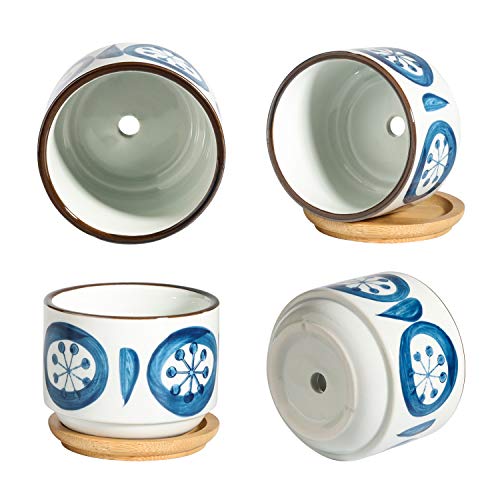 T4U 3 Inch Succulent Pots Japanese Style Collection with Bamboo Sa...