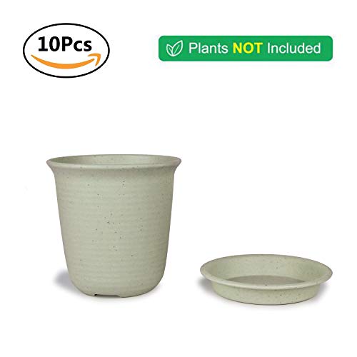 T4U 4.75 Inch Plastic Planter Pots with Saucer Grey Set of 10, See...