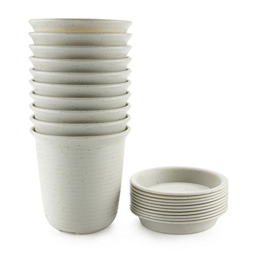 T4U 4.75 Inch Plastic Planter Pots with Saucer Grey Set of 10, See...