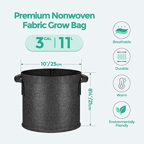 T4U Fabric Plant Grow Bags with Handles 3 Gallon Pack of 5, Heavy ...