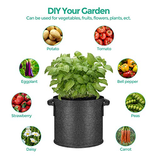 T4U Fabric Plant Grow Bags with Handles 3 Gallon Pack of 5, Heavy ...